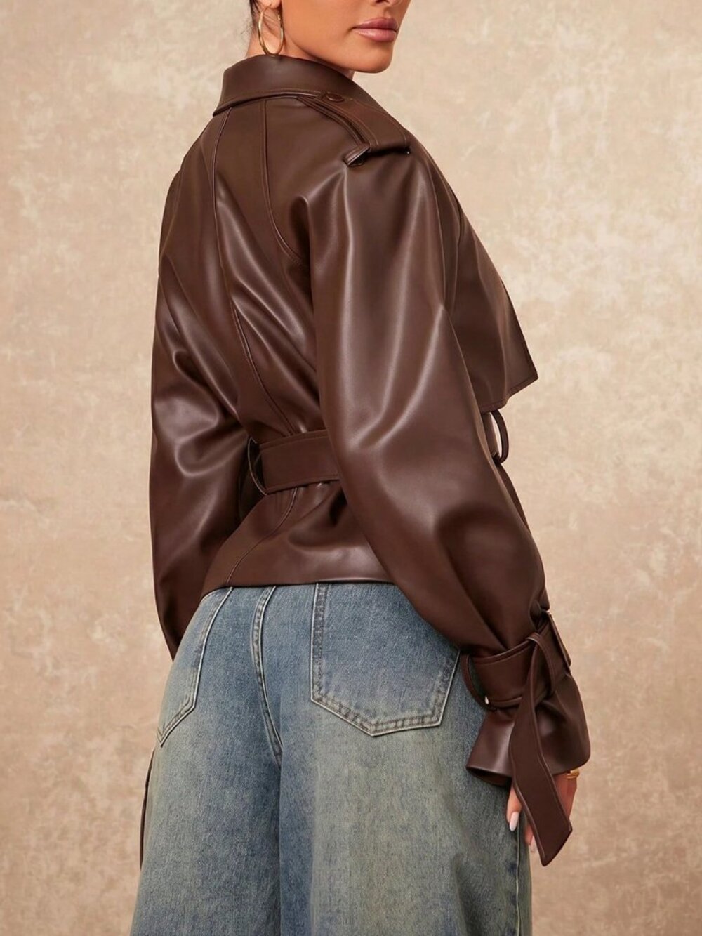 Brown Casual Women's Trench Coat Jacket - Picture 2 of 7